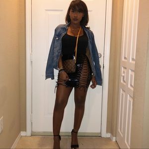 *LAST CHANCE* Black vinyl lace up mini skirt